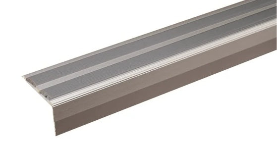 SA11 40 x 20mm Anodised Aluminium Self Adhesive Non Slip Rubber Stair Nosing Edge Trim With Insert Silver With Grey Rubber