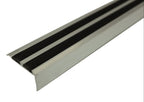 SA11 40 x 20mm Non Slip Rubber Aluminium Stair Nosing Edge Trim With Insert External Use Silver With Black Rubber