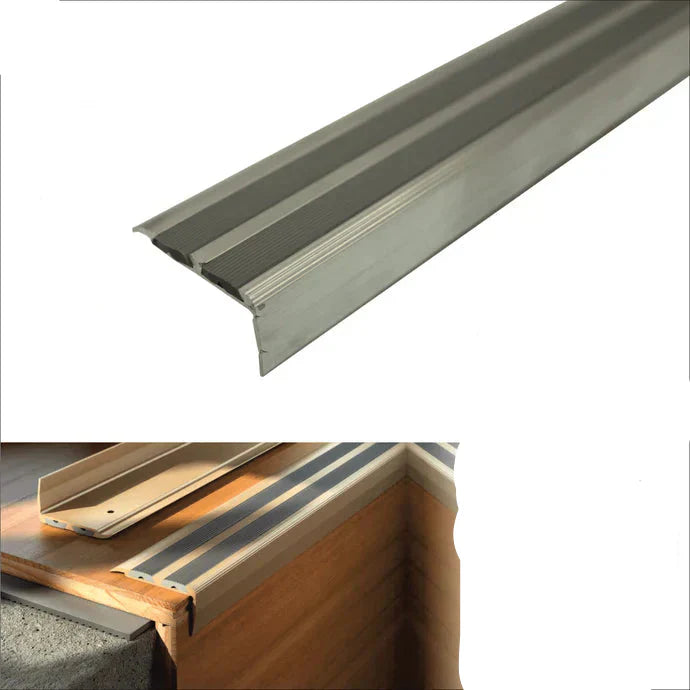 SA11 40 x 20mm Non Slip Rubber Aluminium Stair Nosing Edge Trim With Insert External Use
