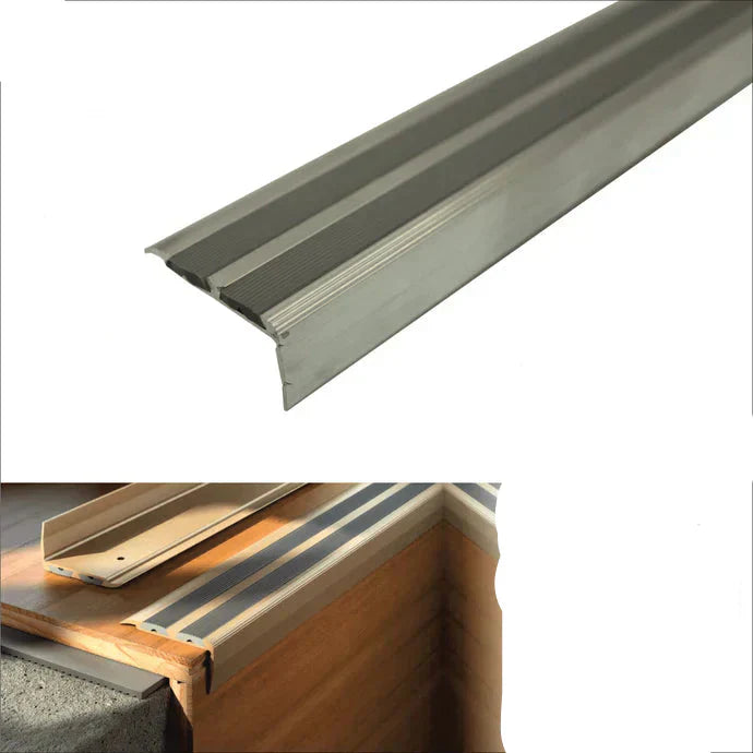 SA11 40 x 20mm Non Slip Rubber Aluminium Stair Nosing Edge Trim With Insert External Use