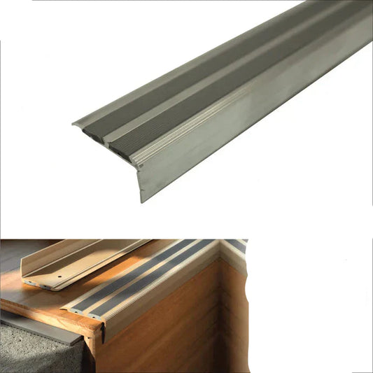 SA11 40 x 20mm Non Slip Rubber Aluminium Stair Nosing Edge Trim With Insert External Use