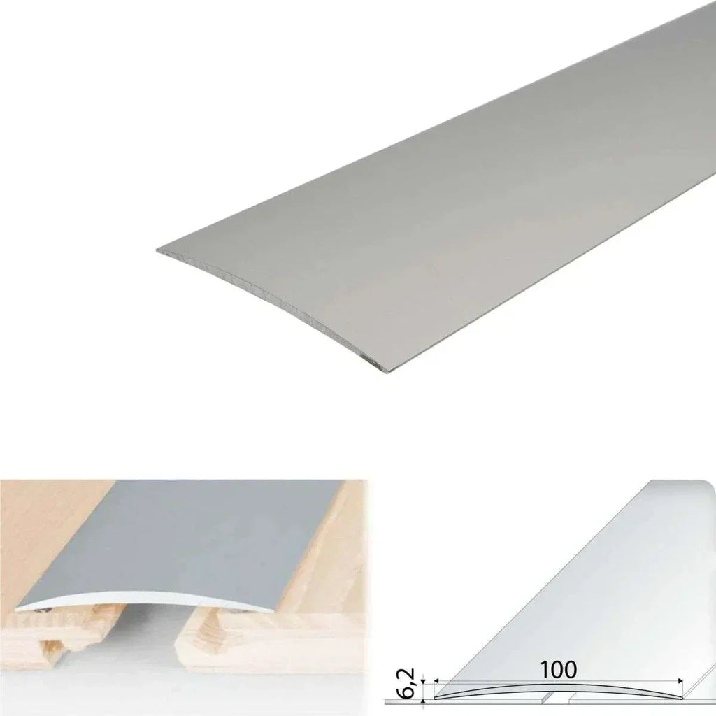 A72 Wide Aluminium Door Threshold Strip – Self-Adhesive 100mm Silver 1000mm x 100mm