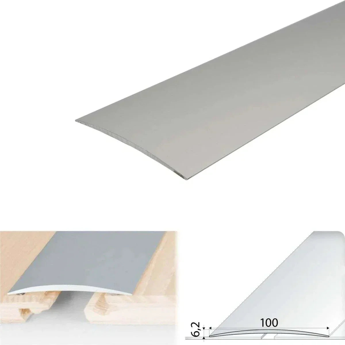 A72 Wide Aluminium Door Threshold Strip – Self-Adhesive 100mm Silver 1000mm x 100mm