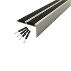 A37 36 x 20mm Anodised Aluminium Non Slip Rubber Stair Nosing Edge Trim With Inserts Silver With Black Rubber