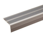 SA11 40 x 20mm Anodised Aluminium Non Slip Rubber Stair Nosing Edge Trim With Insert Silver With Grey Rubber