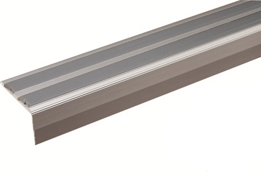 SA11 40 x 20mm Anodised Aluminium Non Slip Rubber Stair Nosing Edge Trim With Insert Silver With Grey Rubber